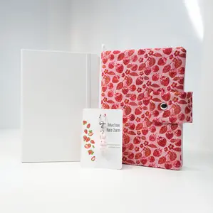 A5 Refillable Dotted Notebook Journal – Handmade Fabric Cover with Flocked Rabbit Charm – Lightly Plush – Strawberry Jam Premium Design