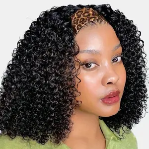 AUVZY 14inch HeadBand Wig Kinky Curly Wig For Women, Deep Wave Headband Wig Glueless Half Wigs Synthetic Hair Curly Headband Wig