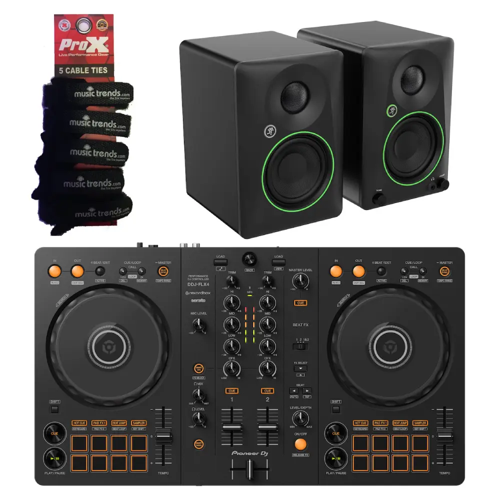 Pioneer DJ DDJ-FLX4 2-Channel DJ Controller + CR4.5BT Speakers + Wraps