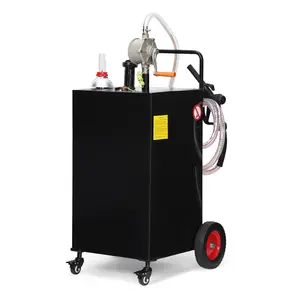 【GARVEE】35 Gallon Portable Fuel Caddy with Manual Transfer Pump, Stainless Steel, 4-Wheel Durable Design, Anti-Static, Spill-Proof, Leak-Free Gasoline and Diesel Storage Tank for Cars, Lawn Mowers, ATVs, Boats, and Outdoor Use