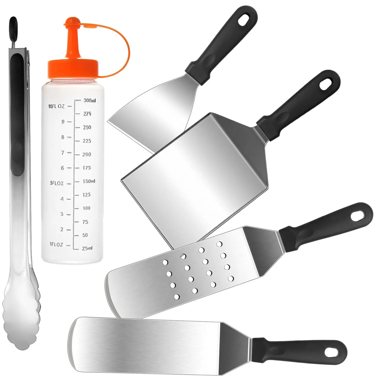 6pcs Griddle Accessories Kit, Heavy Duty Stainless Steel Griddle Tools Spatulas Set for Blackstone - Commercial Grade Flat Top Grill Accessories Barbecue Utensils Grilling Tools - Great for Outdoor BBQ