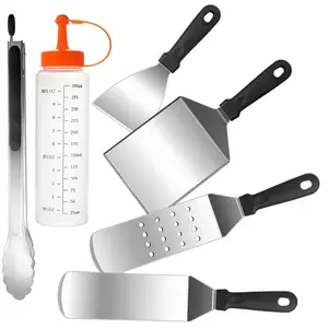 6pcs Griddle Accessories Kit, Heavy Duty Stainless Steel Griddle Tools Spatulas Set for Blackstone - Commercial Grade Flat Top Grill Accessories Barbecue Utensils Grilling Tools - Great for Outdoor BBQ