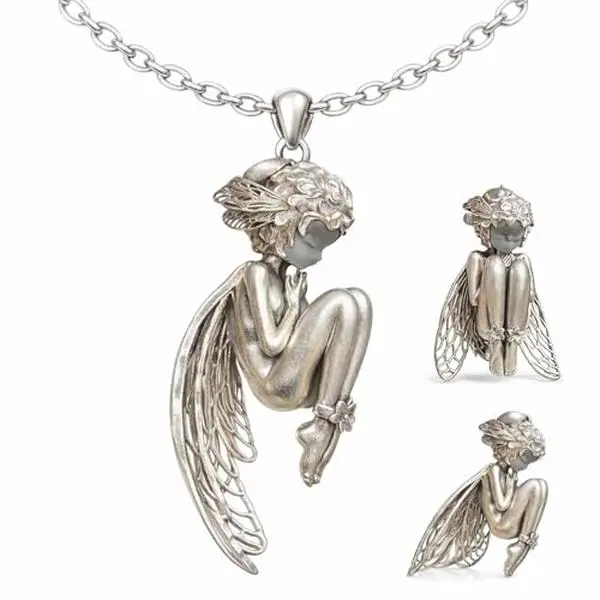 925 Sterling Silver Angel Pendant - Vintage Angel Wing Necklace Charm, Hypoallergenic Jewelry Gift for Birthday & Anniversary
