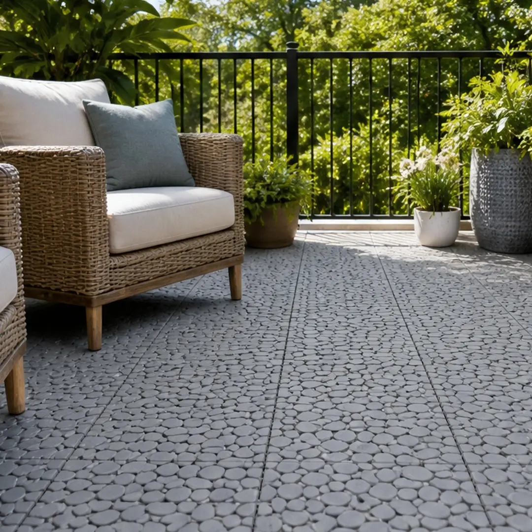 ARCH 12x12 In Interlocking Plastic Deck Tiles, Pebble Stone Pattern, Waterproof Anti-Slip Low-Maintenance Flooring for Showers, Bathrooms, Porches, 440 LBS Capacity, All-Weather Resistant, Customizable, Versatile, Pack of 60, Gray, Multiple Color Options