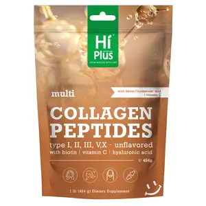 HiPlus 5‑Type Hydrolyzed Collagen Peptides with Hyaluronic Acid & Biotin — Multi‑Collagen Blend for Skin, Hair & Nails