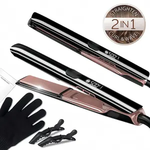 1PCS 2-in-1 Titanium Hair Straightener and Curler, Multi-functional Styling, Adjustable Volumizing Curler, Improves Frizz, Fast PTC Heating, Suitable for All Hair Types, Efficient Styling, 260°C, LCD Display Electric Heating Plate, Mother's Day Gift
