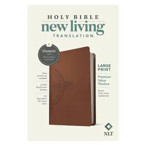 NLT Large Print Premium Value Thinline Bible, Filament Enabled (LeatherLike, Brown Celtic Cross)