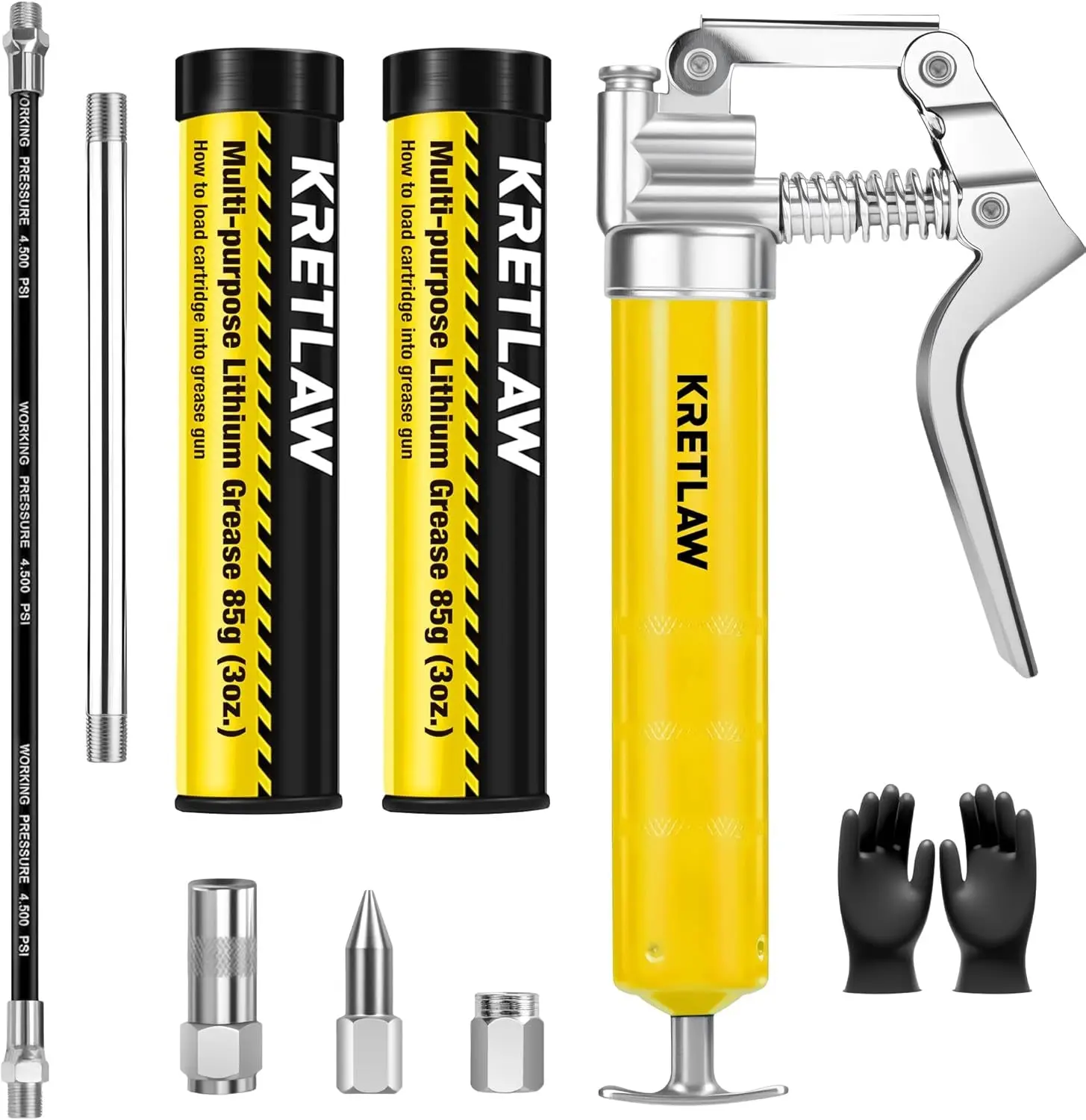 Mini Grease Gun — 3000 PSI with 12-Inch Flex Hose & Cartridges
