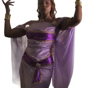 Megara Hercules Inspired Dress Cosplay Costume - Purple and Gold Accents with Cape for Theater Performances