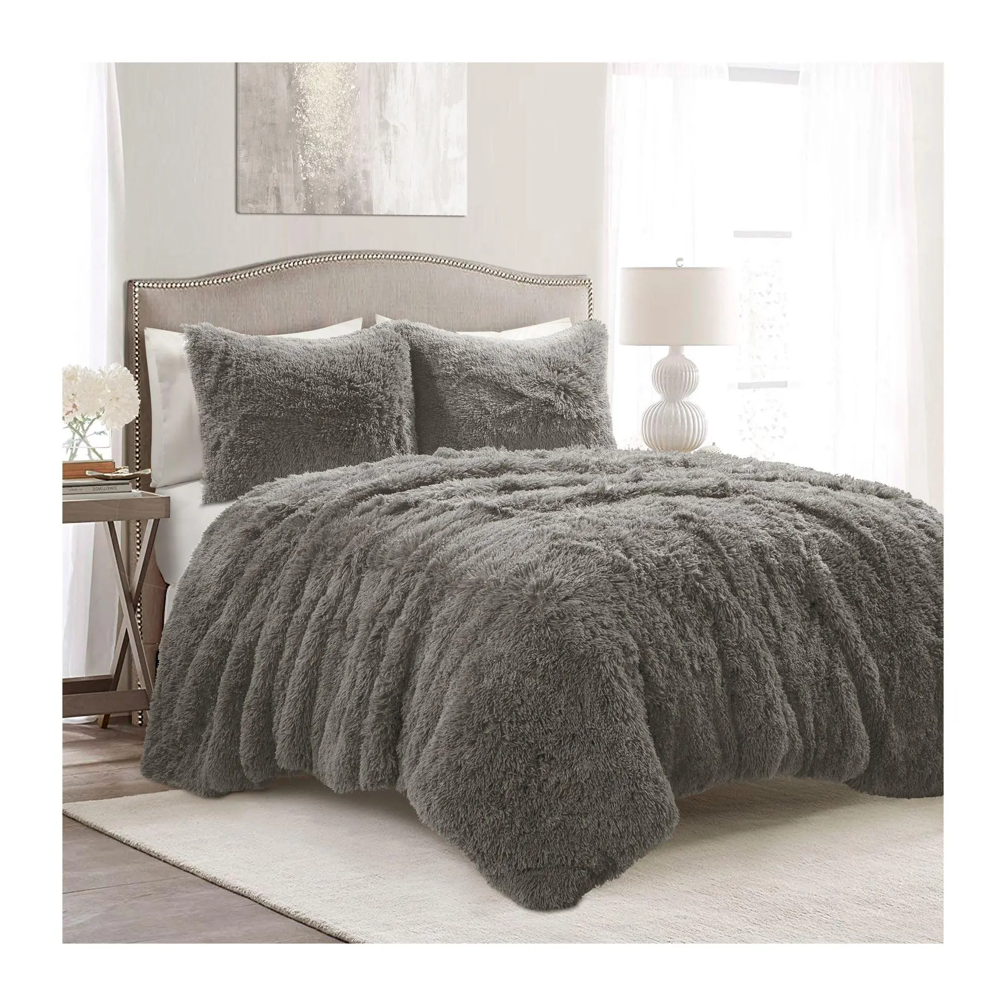 Emma Faux Fur Oversized 3-pc F/Q Duvet Set by Lush Decor