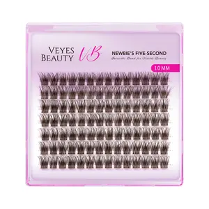VEYESBEAUTY Dreamy Brown Cluster Lash Single Length Refill & Replacement Option Invisible Band Lashes Eyelashes Newbie's Five-Second Volume Wispy Soft Comfortable Mini Tray Makeup Cosmetic for Self Application at Home