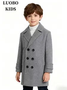 [LUOBOKIDS] Thickened Boys' Flannel Lined Jacket, Suitable for Children with Heights of 90-160cm, Western College Style Coat, Winter Warmth Jacket, Thick Heavy Coats
