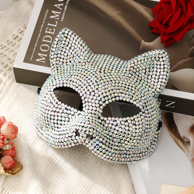 High-end Diamond-Studded Party Mask for Women: Sexy Catwoman Masquerade Rhinestones Mask for Cosplay, Carnival, and Stage Performances