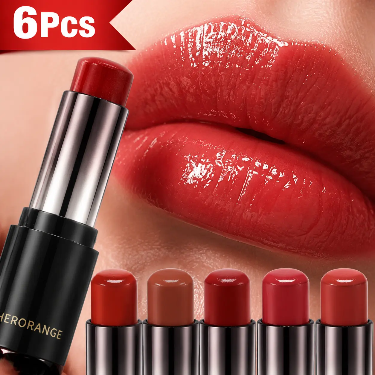 6Pcs Ultra-Hydrating Lipstick Set, 24H Transfer-Proof, Tea-Infused Moisturizing Formula, Glossy Peachy Nude Shades, Non-Sticky Lip Plumper, Daily & Party Use Cosmetics Products Lip Care