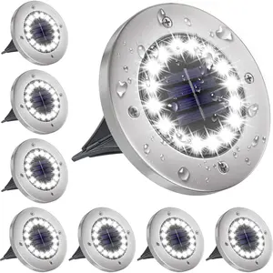 Solar Lights Outdoor with 16 LEDs, Bright Solar Ground Lights Outdoor  for Yard Garden Lawn Walkway Driveway (White 8 Pack)