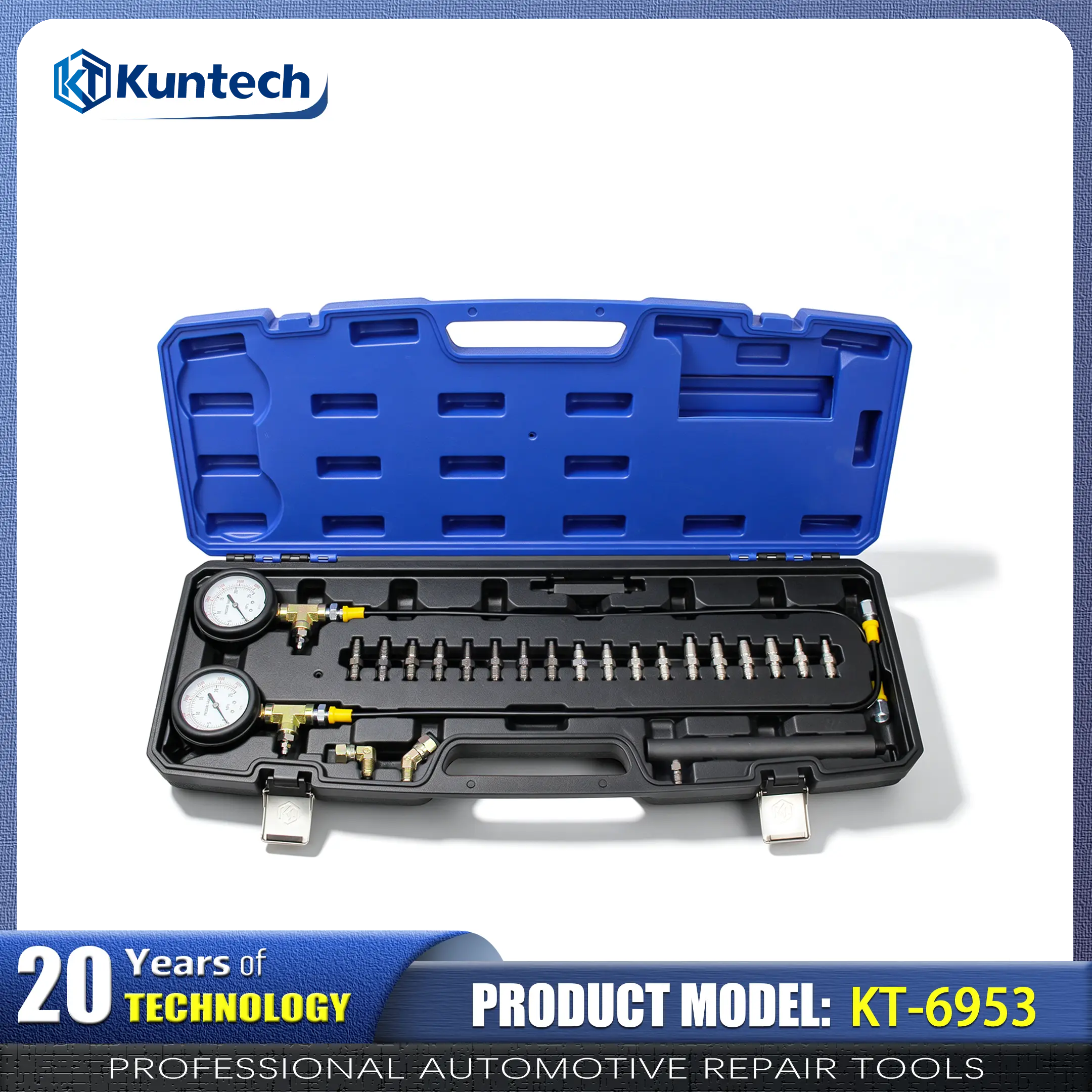 KT-6953 Brake & ABS Hydraulic Pressure Test Kit - Automotive Maintenance Tools with Dual Gauges, 0-3500PSI for Auto Repair Shops, Car Brake System Diagnosis & Repair with Multiple Adapters, Brake Gauges