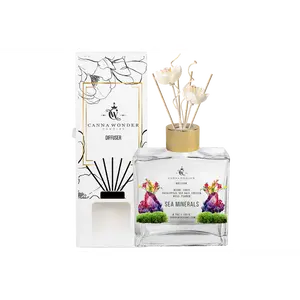 Canna Wonder Candles Sea Minerals Diffuser 6.7oz Clear Glass Gold Collar 7 Natural Rattan Reeds Up to 60 Days Fragrance Duration Phthalate-Free Paraben-Free Cruelty-Free Vegan