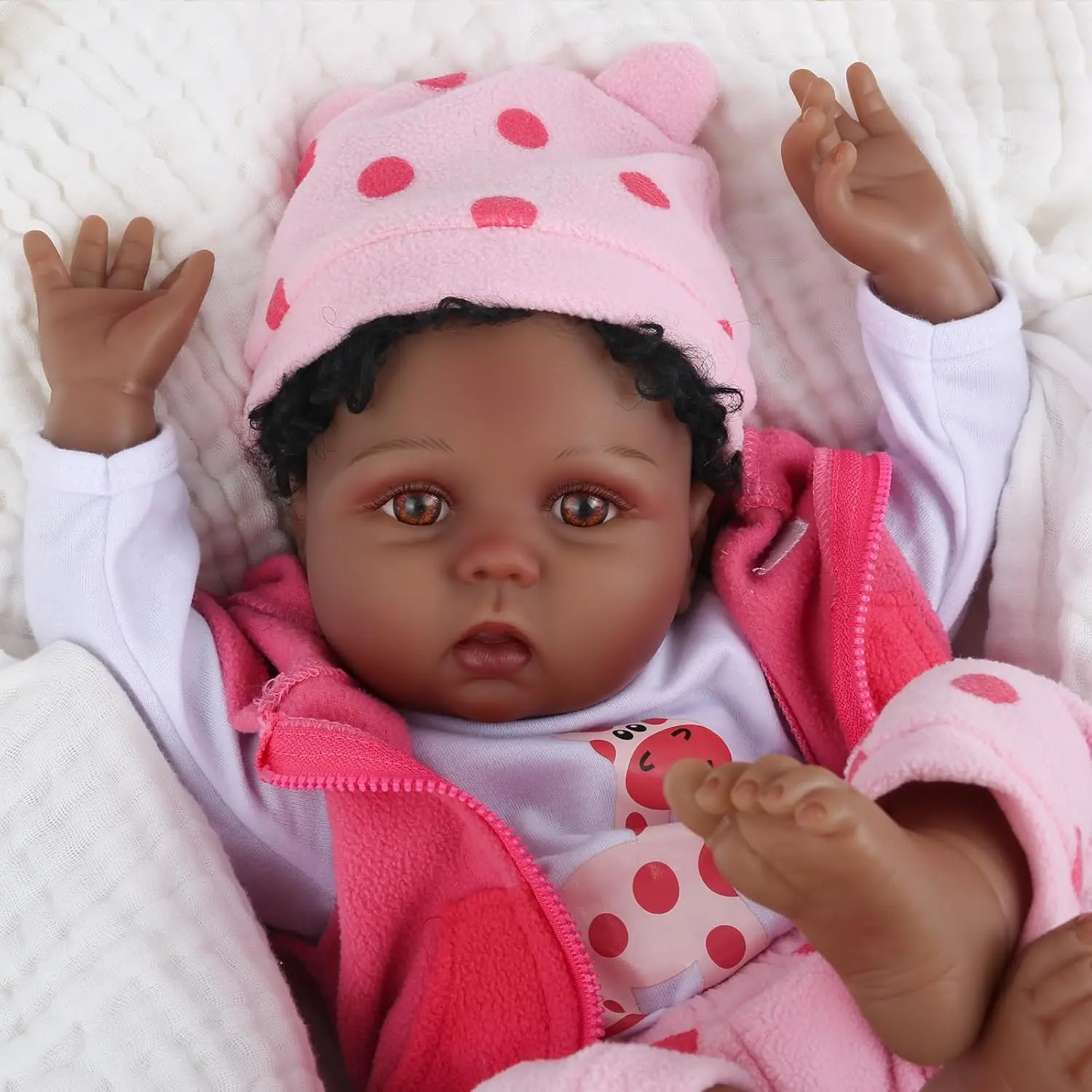 Lifelike Newborn Reborn Baby Doll, 50 cm African Skin Tone, Soft-Touch Musical Toy with Soft Hair Bow, Perfect New Year & Birthday Gift for Kids