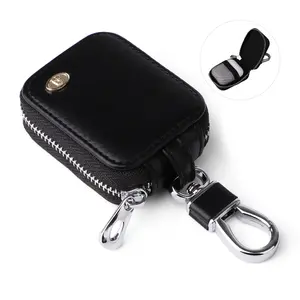 Universal Earbud Case for AirPods 4/1/2/3/Pro 2, PU Leather Zipper Carrying Pouch with Keychain, Small Storage Bag for Wireless Earphones, Wired Headphones, USB Cable, Memory Card, Coins - Black
