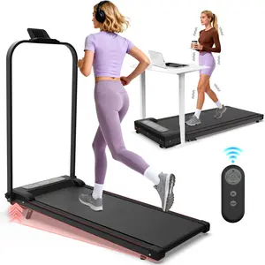 2-in-1 Foldable Treadmill Walking Pad with Handlebar, Incline, 2.0HP Brushless Motor, Remote Control, 300LBS High Load Capacity, Compact Folding Exercise Machine for Home & Office