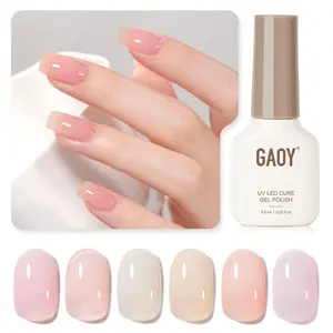 GAOY Luck in Love Jelly Pink Gel Nail Polish Set of 6 Transparent Colors Nude White Sheer Gel Polish Kit for Salon Gel Manicure and Nail Art DIY at Home