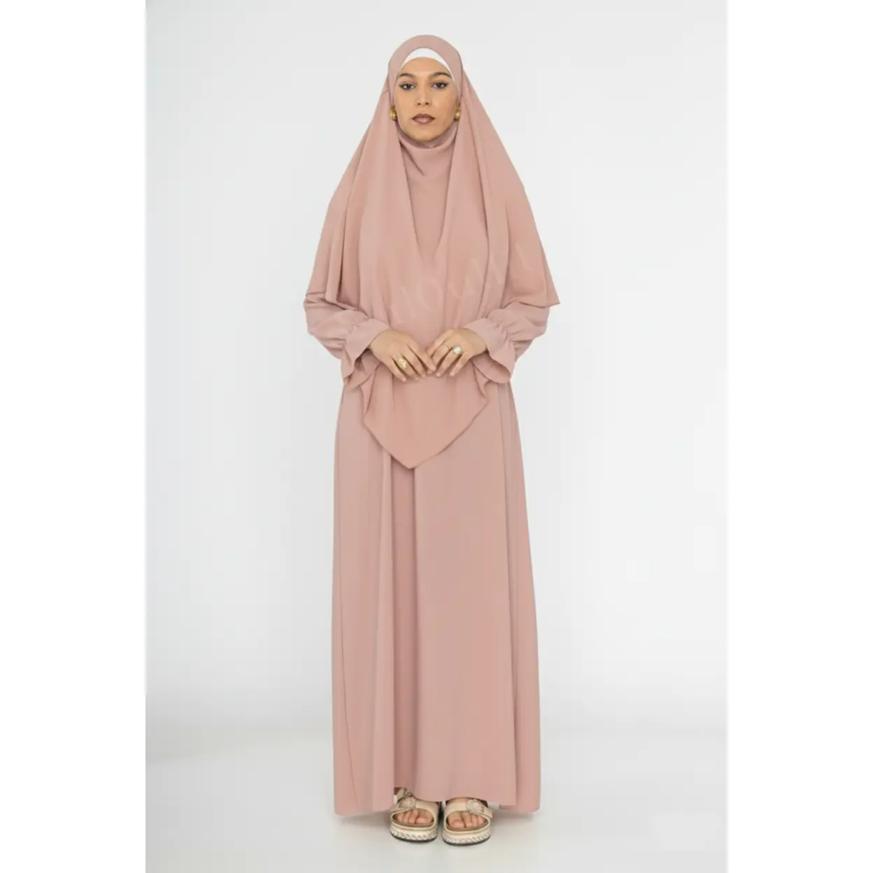 2-piece Khimar Abaya Set in Old Rose