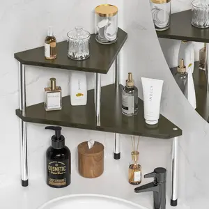 Bathroom Counter Organizer Corner Shelf - 2 Tier Bathroom Organization  Bathroom Sink Shelf Kitchen Countertop Organizer Adjustable Free-Standing Counter Storage Shelf(Antique)