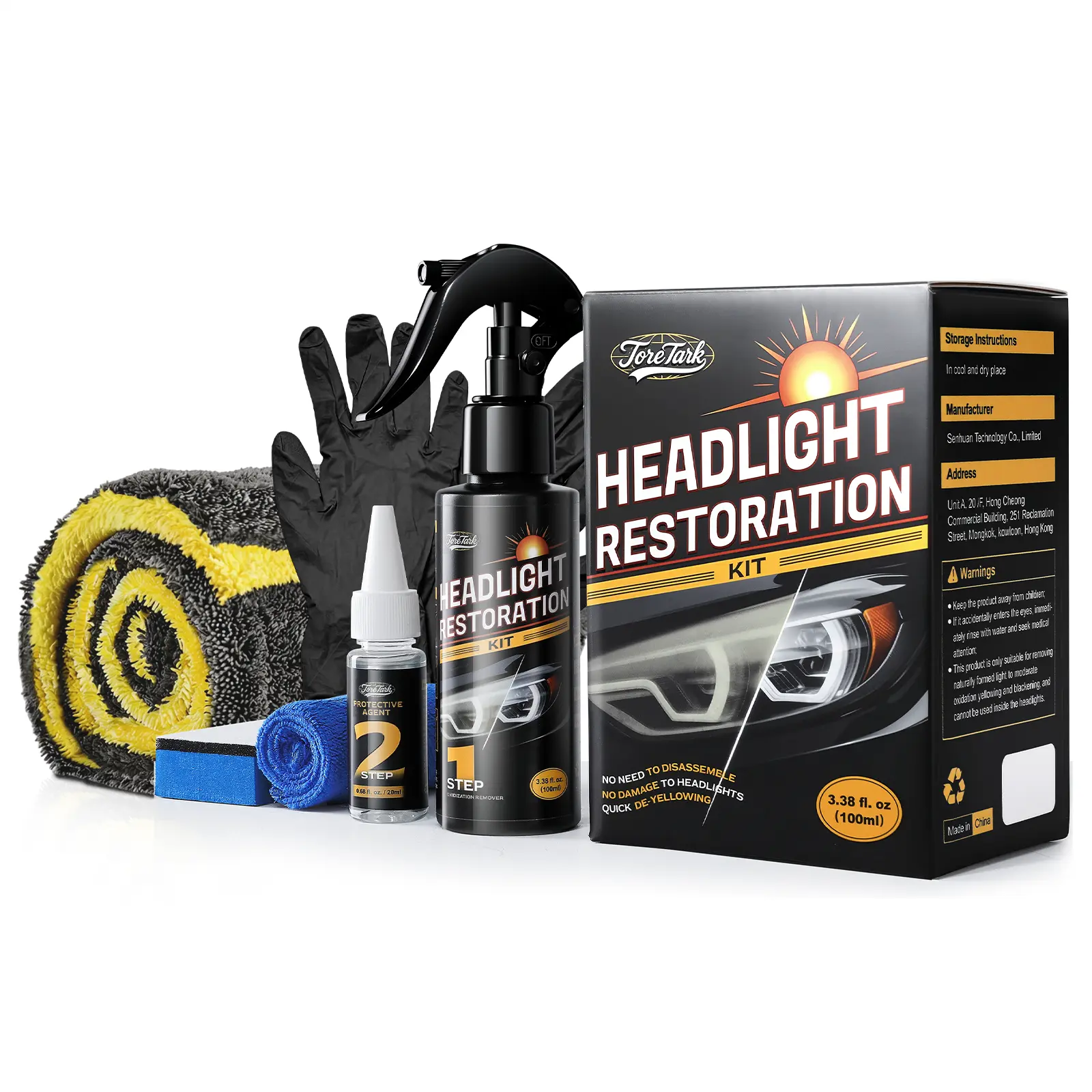 Toretark Car No-Sand Car Headlight Restoration Kits+Microfiber Car-Specific Dry Towel（100ML Repair Riquid + 10ML Rrystal Plating Agent），Crystal Clear Coating for Oxdation，Yellowing & Scratch Repair，Best Gift For Christmas.