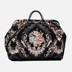 Floral Black Leather Black Laptop Work Bag