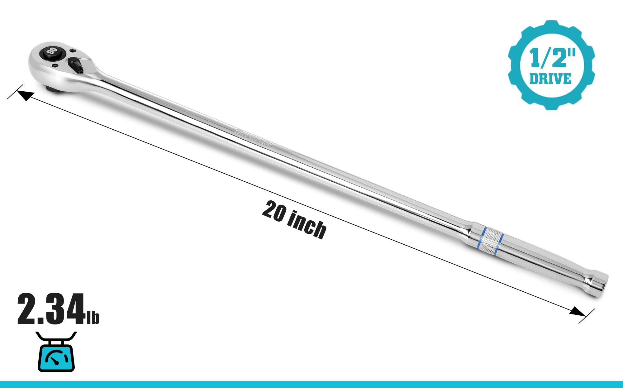 #backtoschool DURATECH Extra Long Handle 1/2-Inch Drive Ratchet, 90-Tooth Quick-release Ratchet Wrench with 20" Extra Long Handle, Teardrop Ratcheting, Reversible, Chrome Alloy Made, CR-MO Head,Full Polished