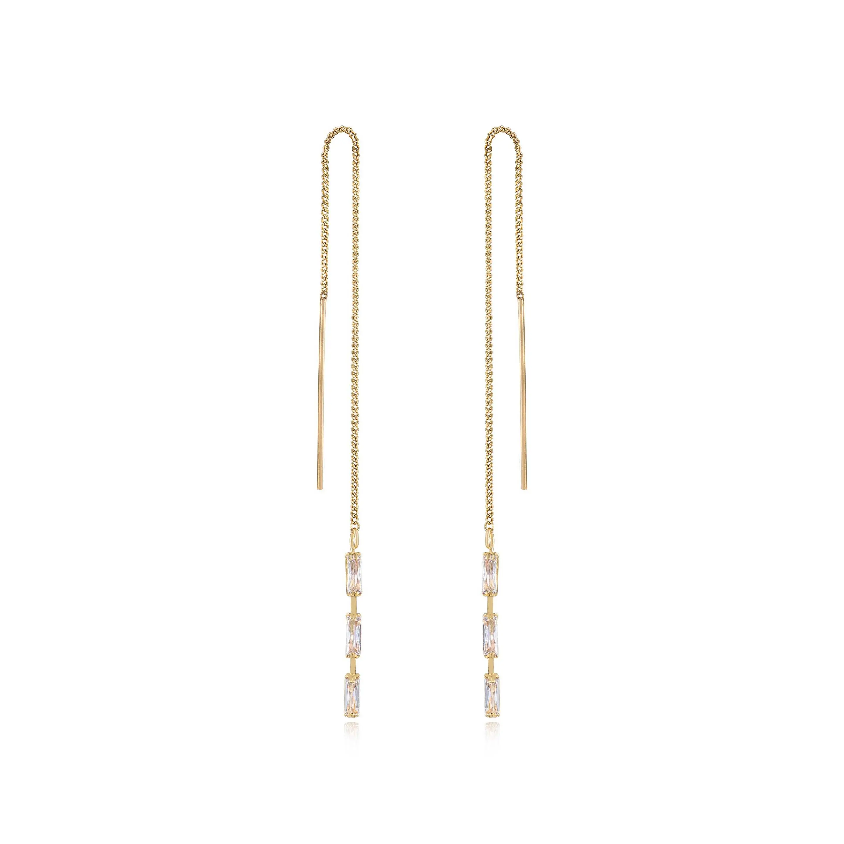 Ettika Crystal Baguette Threader Earrings with Pendant and Chain