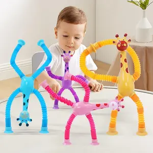 1 Set Giraffe Design Plastic Toy, Funny Telescopic Animal Design Stress Relief Toy For Kids, Stress Relief Gadgets