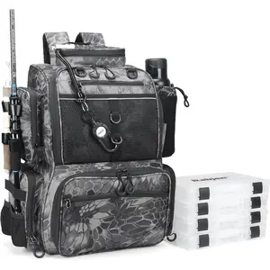 Fishing Tackle Backpack with Rod Holders, Bottle Holder, Storage Bag Store Fishing Gear