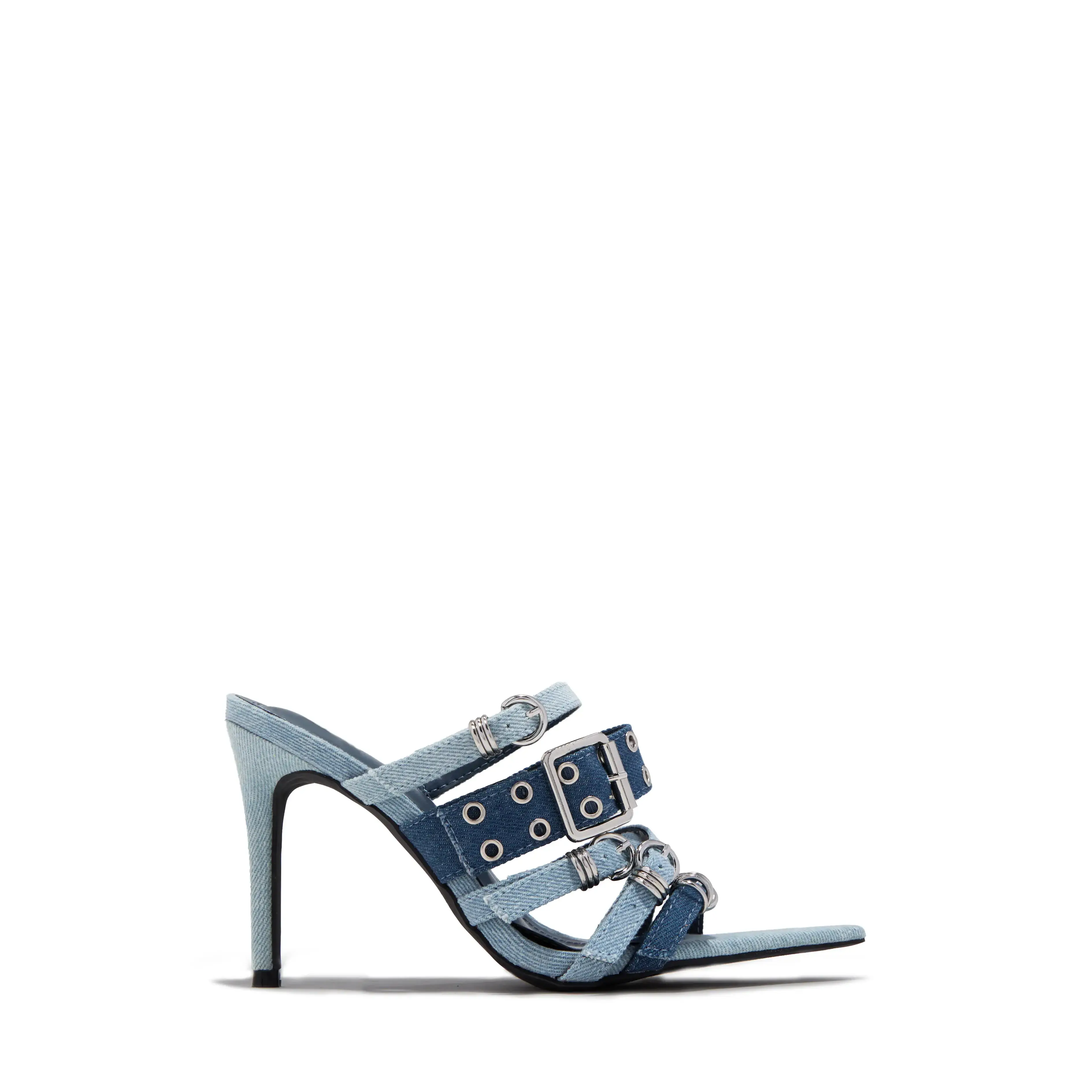 Nisey Buckle Stiletto Mules - Denim