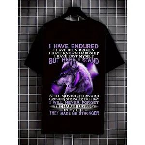 Wolf Print T-Shirt - Black & Purple Wolf Pack Design with Wolf Howling at Moon - Casual Streetwear Short Sleeve Tee for, Comfortable Round Neck Shirt for Halloween Costumes, Gifts & Casual Attire ( Sizing)