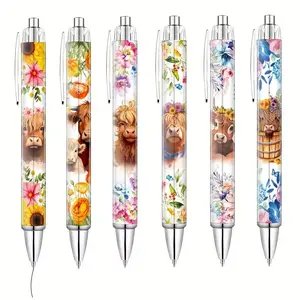 6/12Pcs Cute Cow Print Ballpoint Pen Set, 6/12 Pieces, School Home Office Desk Decor, Valentine's Day Gift for Her, Adorable Stationery Accessories