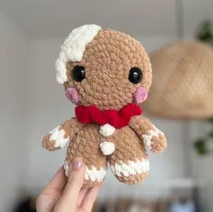 YarnBloom - Cuddly Amigurumi Gingerbread Man - Festive Brown Plushie with White Icing Details - Sweet Holiday Accent
