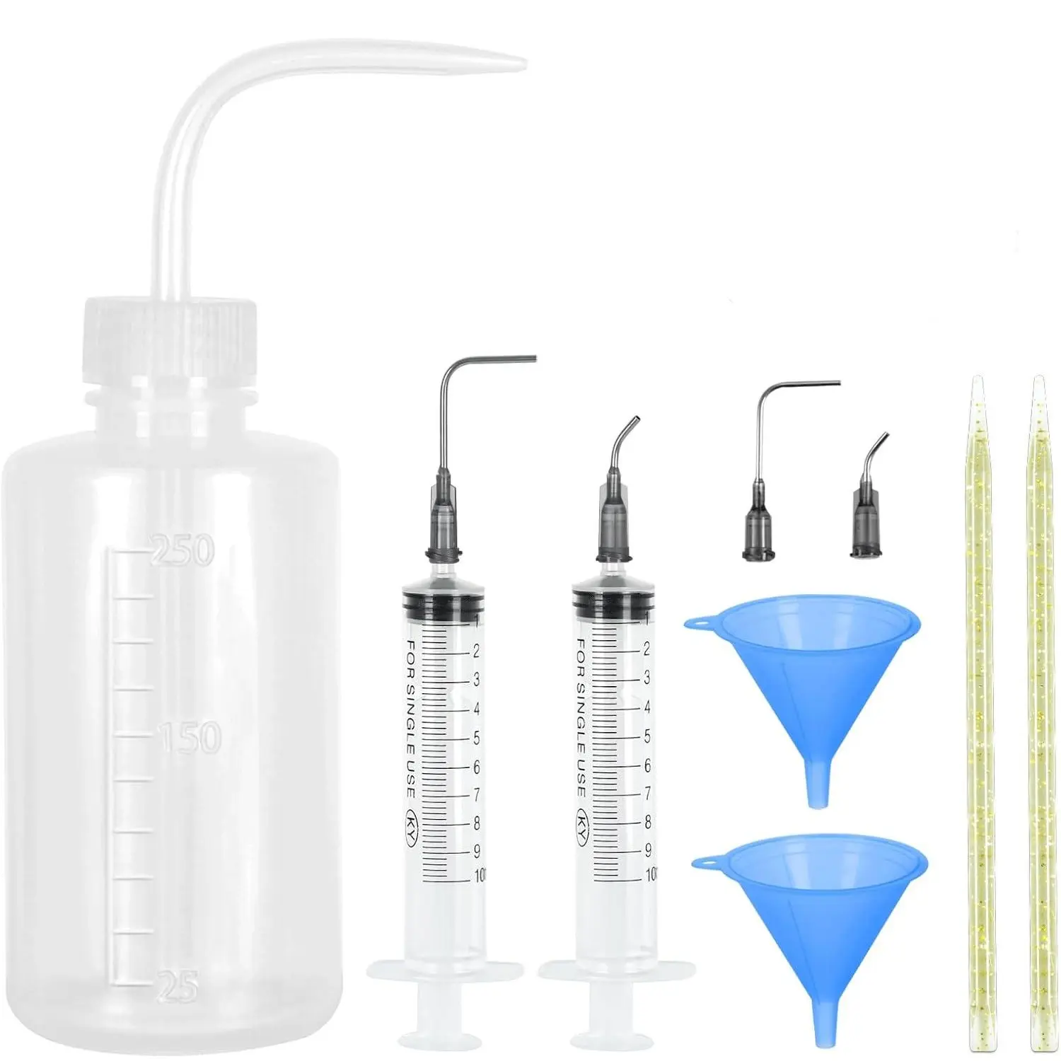 11pcs Snow Globe Tumbler DIY Kit Set - 8.45 oz (250ml) Solution, Bottle, Large Funnel, Easy Degassing Supplies, Syringe, Pokey Stick, Glitter, Metal Tools for Home Improvement Building Projects