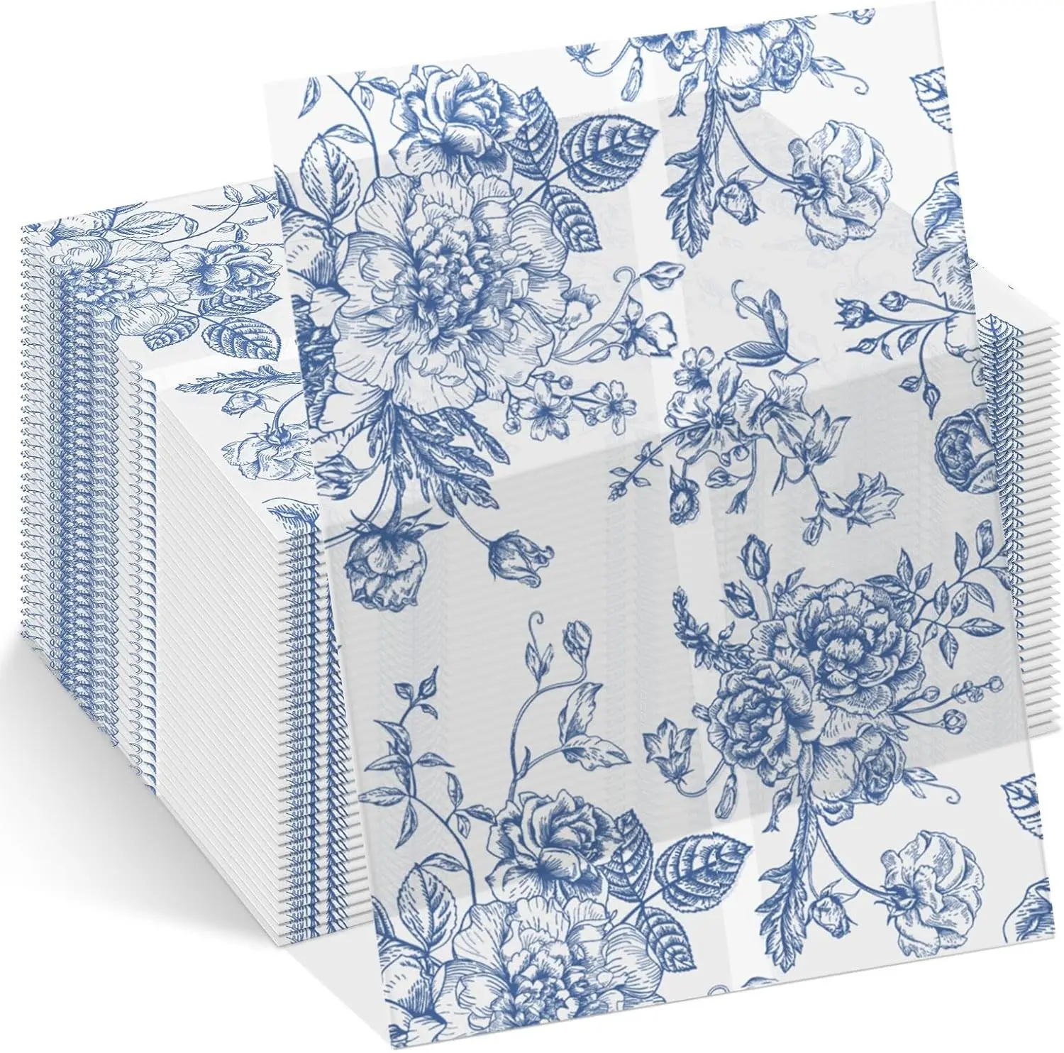 100 Pack Blue Floral Vellum Jackets Bulk for 5x7 Invitations Pre-folded Vellum Paper Envelope Inserts Liners Invitation Sleeves Wraps Accessories Kit for Wedding Birthday Bridal Party