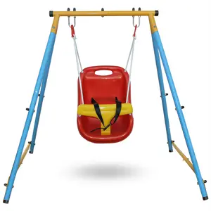 Toddler Swing, Indoor/Outdoor Baby Swing  for Aged 9 Months to 3 Years Old with Foldable Metal Stand and Safety Belt, Kids Swing Set for Backyard Gift
