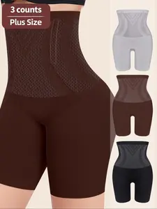 3-Pack MEIYATING Women's Plus Size High-Waisted Shapewear, Compression Shaper, Seamless Control Top, Argyle Pattern, Comfortable & Stylish Underwear