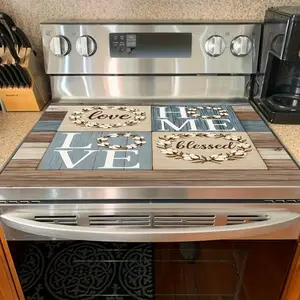 Flat 2D decorative cover for induction cooker, including printed protective film and a stove cover, kitchen countertop absorbent pad, suitable for coffee machines, kitchen countertops, washing machine countertops, ovens, insulated absorbent