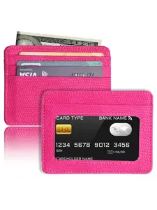 Minimalist Slim Credit Card Holder, Trendy Wallet with Transparent Id Window, Small Lychee Pattern Card Wallet for Women and Man, Perfect for Gift