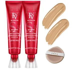 FV 2 Pack Waterproof Foundation, Lightweight & Medium Coverage Foundation with Matte Finish, Oil Control Long Lasting Liquid Foundation Makeup for Oily Normal Skin (Natural Beige, 1.05 fl.oz)