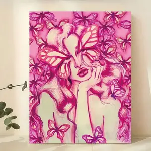 1pc Modern Purple Butterfly Woman Portrait Canvas Art Wall Decor For Bedroom, Living Room, Office, And More