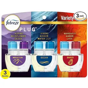 Odor-Fighting Fade Defy PLUG Air Freshener, Mountain, Ocean, Amber, (3) .87 fl. oz. Oil Refills