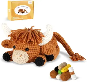 Crochet kit for Beginners Adults, Learn to Crochet, Include Easy Knitting Soft Yarn, Step-by-Step Video Tutorial, Hook, Holiday Birthday Gift (Highland Cow)