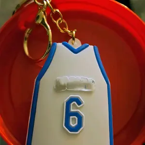 White Basketball Jersey Keychain #6 with Name Added Clasp Included Sports Accessory