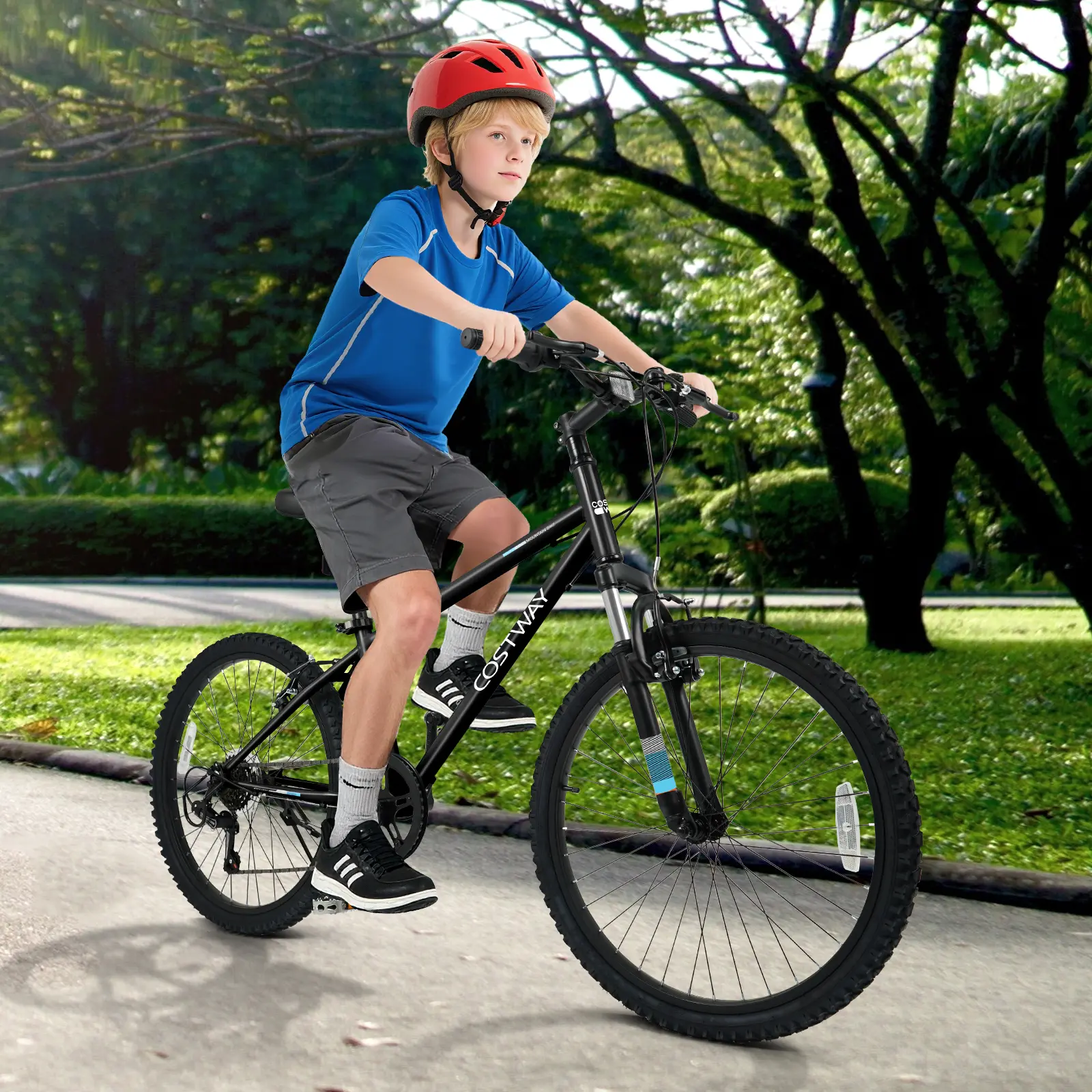 COSTWAY - Kids Mountain Bike 20 24 Inch Child Bicycle for Boys Girls Aged 8+ Years Old Black-24 Inch