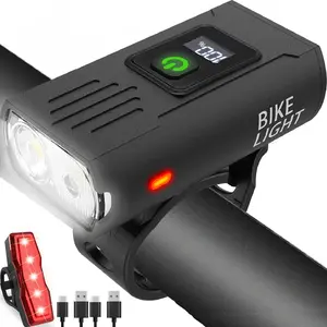 Bike Light Set ,USB - rechargeable Lights,Easy to install, Lights with 6 Lighting Modes, Rechargeable Bicycle light IPX5 Waterproof